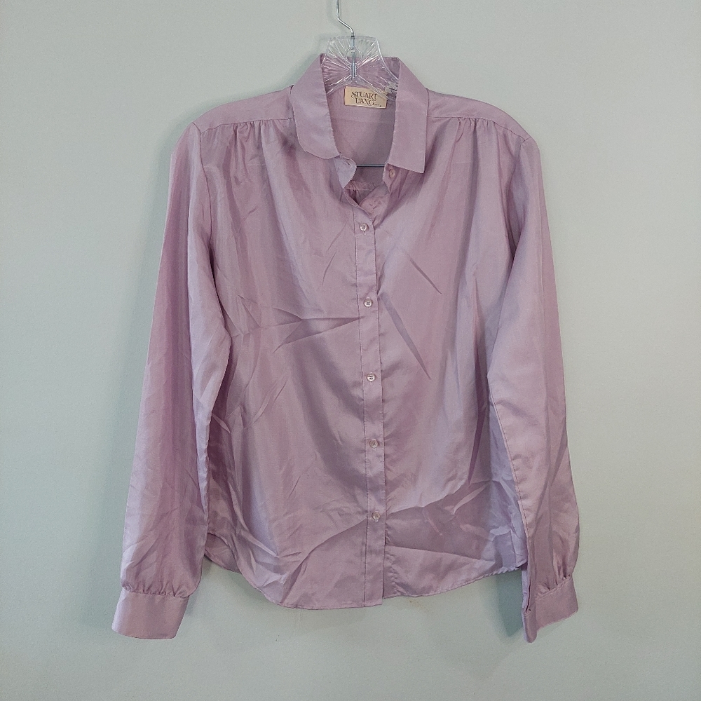 Stuart Lang vintage blouse size 11 / 12 purple button-up collared long sleeve
